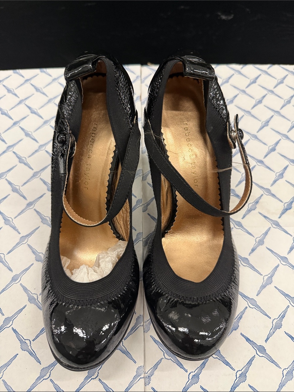Rebecca Taylor Black Patent Mary Jane Heels with Ankle Strap